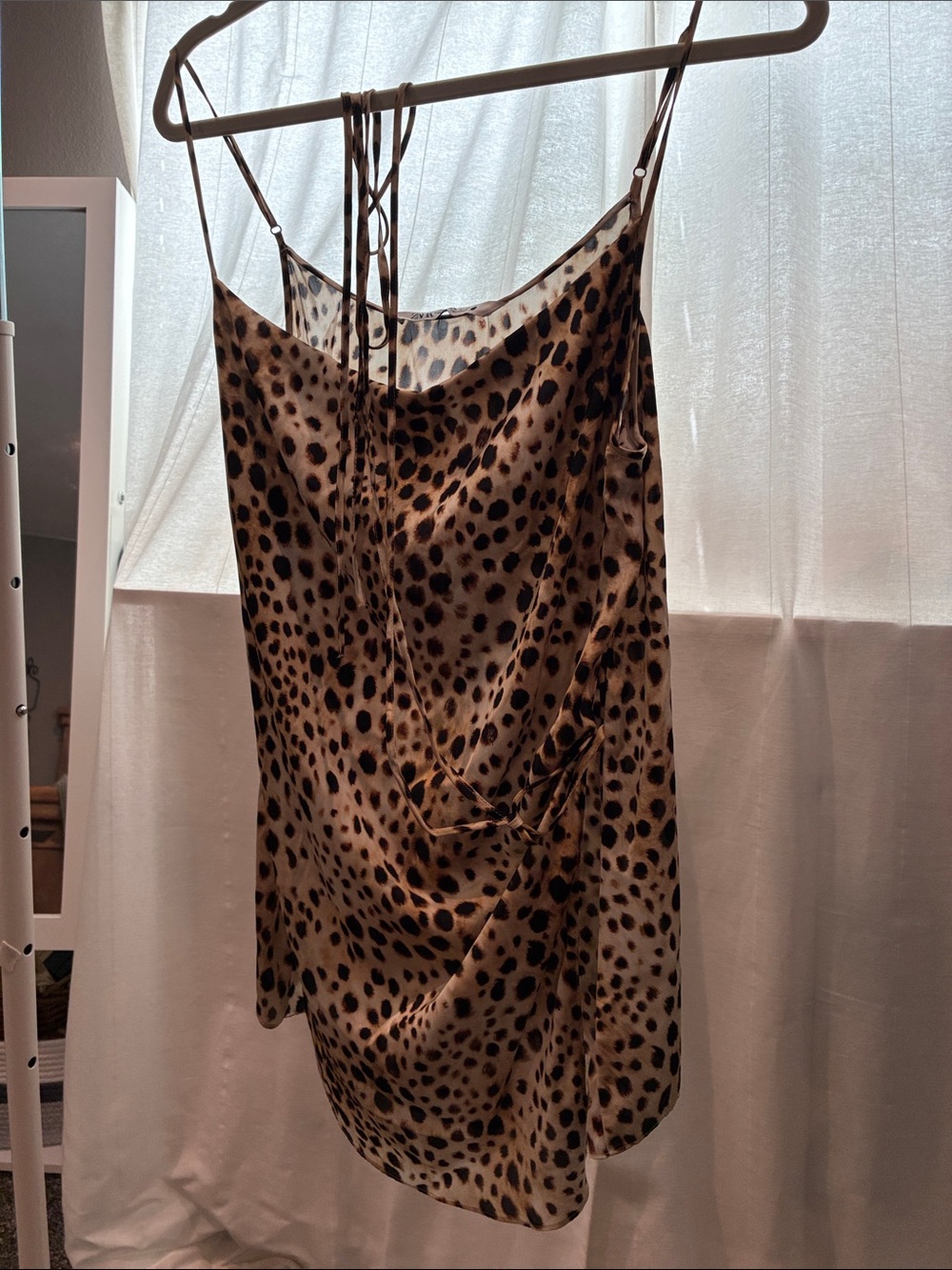 Leopard Print Satin Cowl Neck Cami Top - Brown